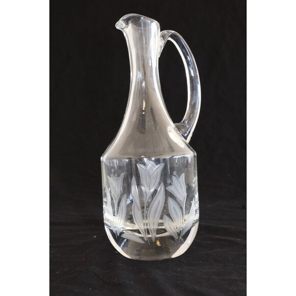 Vintage 1970's Frosted Tulip Decanter Pitcher & 6 Matching Liqueur Long Stemmed - Picture 5 of 10